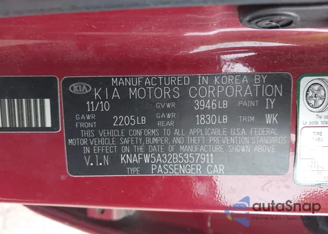 2011 Kia Forte Sx z USA, uszkodzony, nr VIN KNAFW5A32B5357911